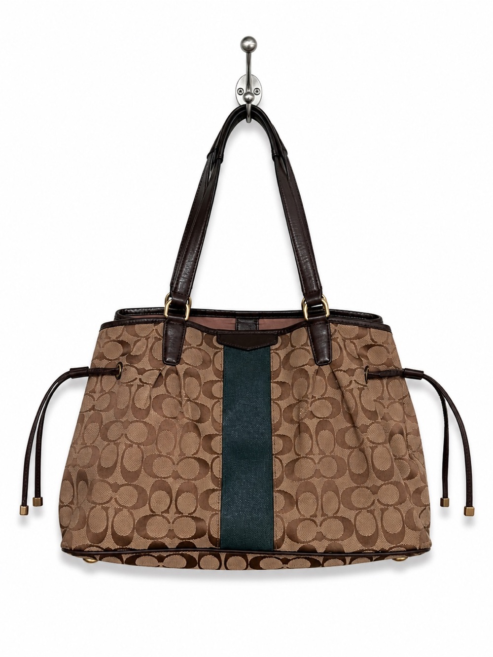 Coach Signature Stripe Drawstring Bag